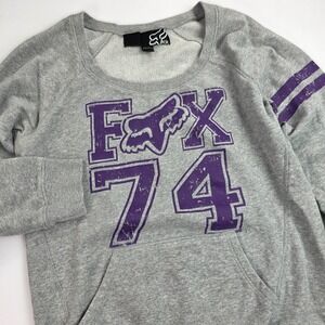 Fox Racing Sweatshirt Womens Large Crew Fleece Heather Gray Pocket